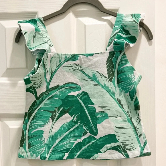 Folded&Hung Banana Leaf Print Cropped Top - Picture 2 of 6